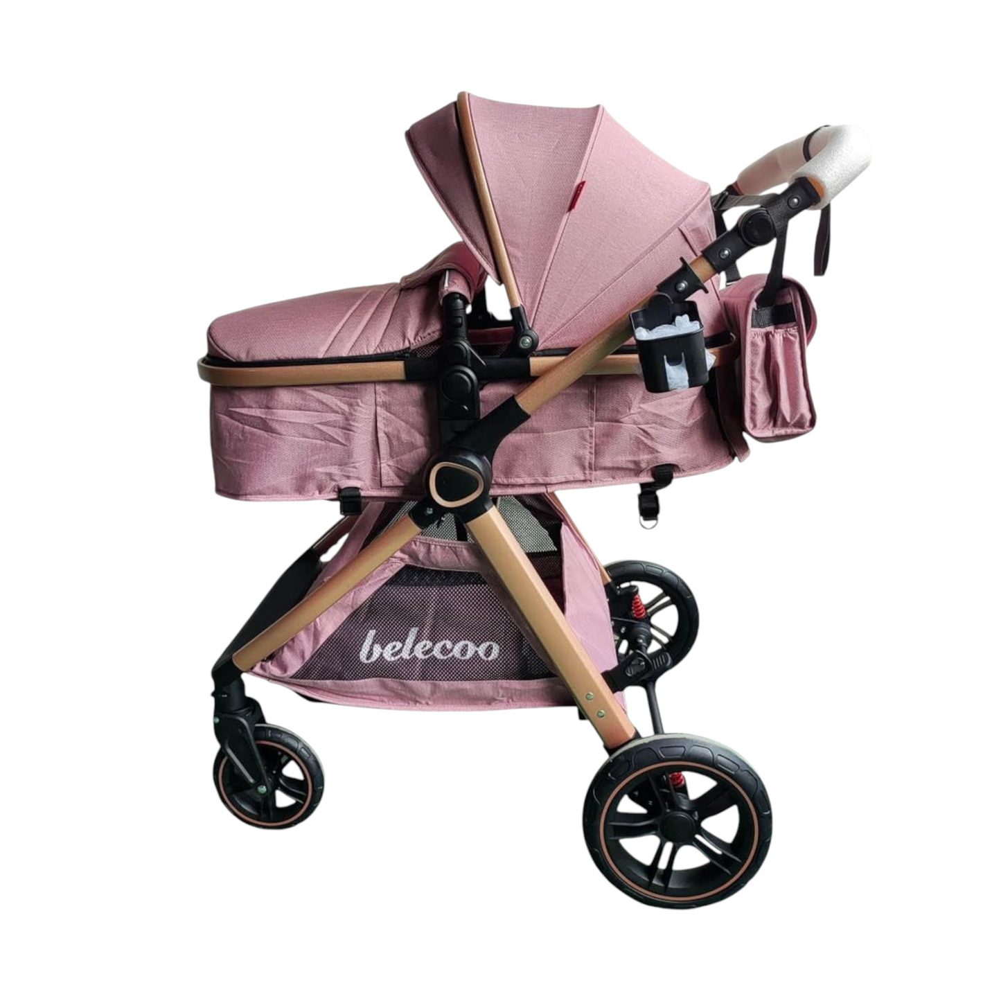 Carucior 2 in 1 Belecoo XID, cu inchidere compacta, 0-36 luni, reversibil ROZ
