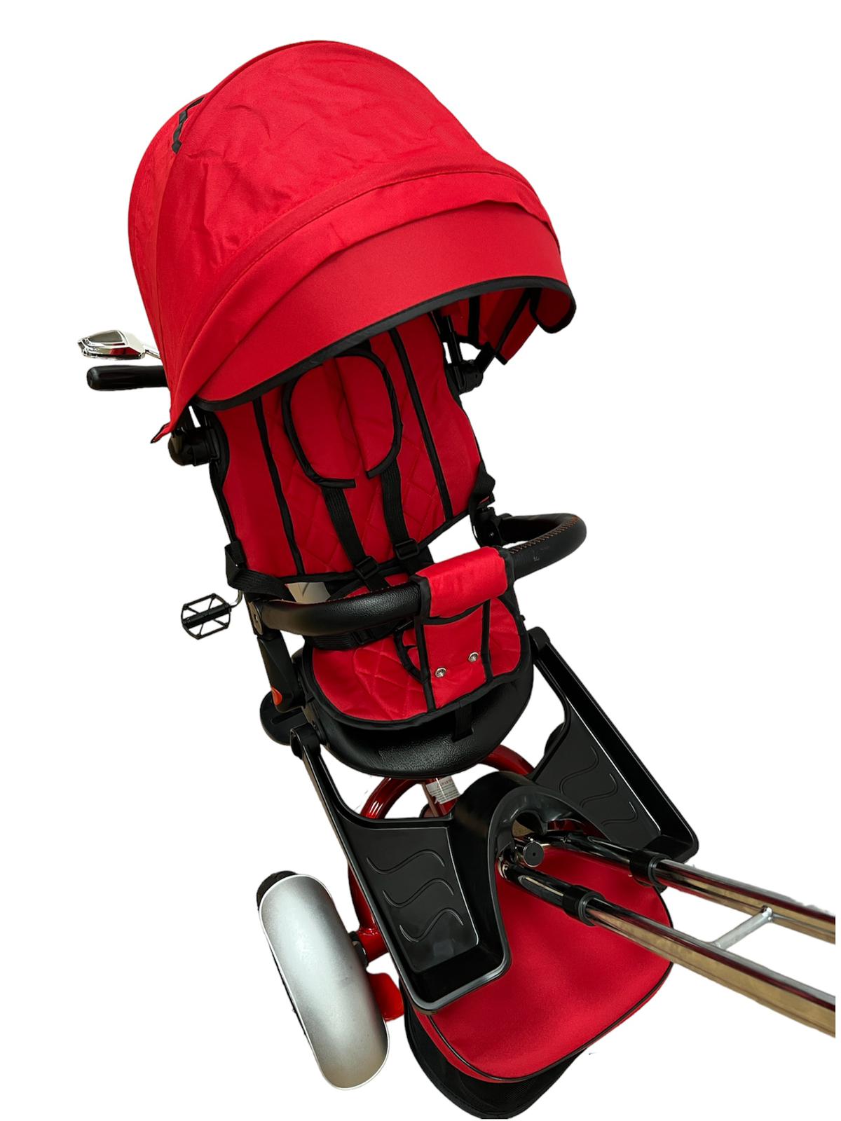 Tricicleta evolutiva, roti cauciuc, cu pozitie de somn, scaun rotativ si muzica distractiva, culoare ROSU, BBD5199R