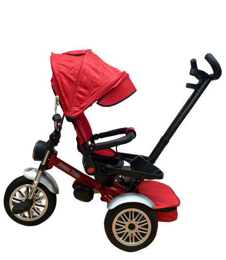 Tricicleta L-Sun SL03, cu pozitie de somn, scaun rotativ si muzica distractiva,roti cauciuc, culoare ROSU