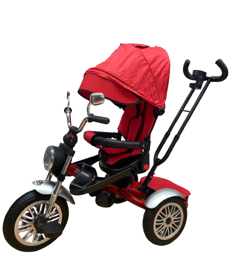 Tricicleta L-Sun SL03, cu pozitie de somn, scaun rotativ si muzica distractiva,roti cauciuc, culoare ROSU
