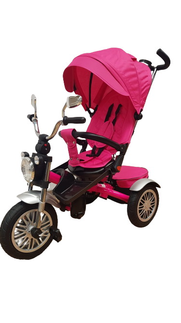 Tricicleta evolutiva cu pozitie de somn, scaun rotativ, muzica si lumini, roz