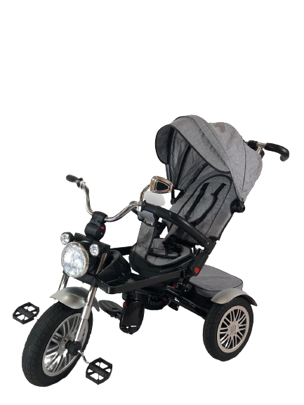 Tricicleta  evolutiva, roti cauciuc, cu pozitie de somn, scaun rotativ si muzica distractiva, culoare GRI, BBD5199G