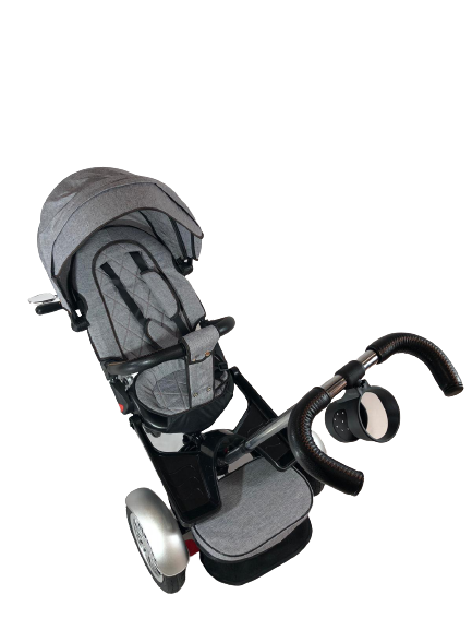 Tricicleta  evolutiva, roti cauciuc, cu pozitie de somn, scaun rotativ si muzica distractiva, culoare GRI, BBD5199G