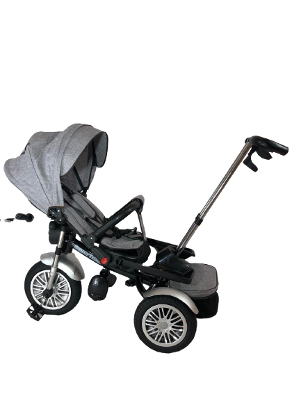 Tricicleta  evolutiva, roti cauciuc, cu pozitie de somn, scaun rotativ si muzica distractiva, culoare GRI, BBD5199G