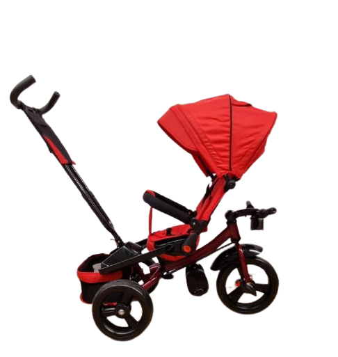 Tricicleta +8 luni evolutiva, cu pozitie de somn, scaun rotativ si muzica distractiva, culoare Rosu,