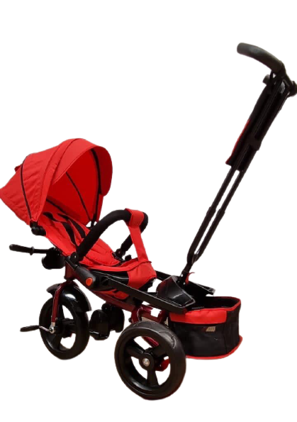 Tricicleta +8 luni evolutiva, cu pozitie de somn, scaun rotativ si muzica distractiva, culoare Rosu,