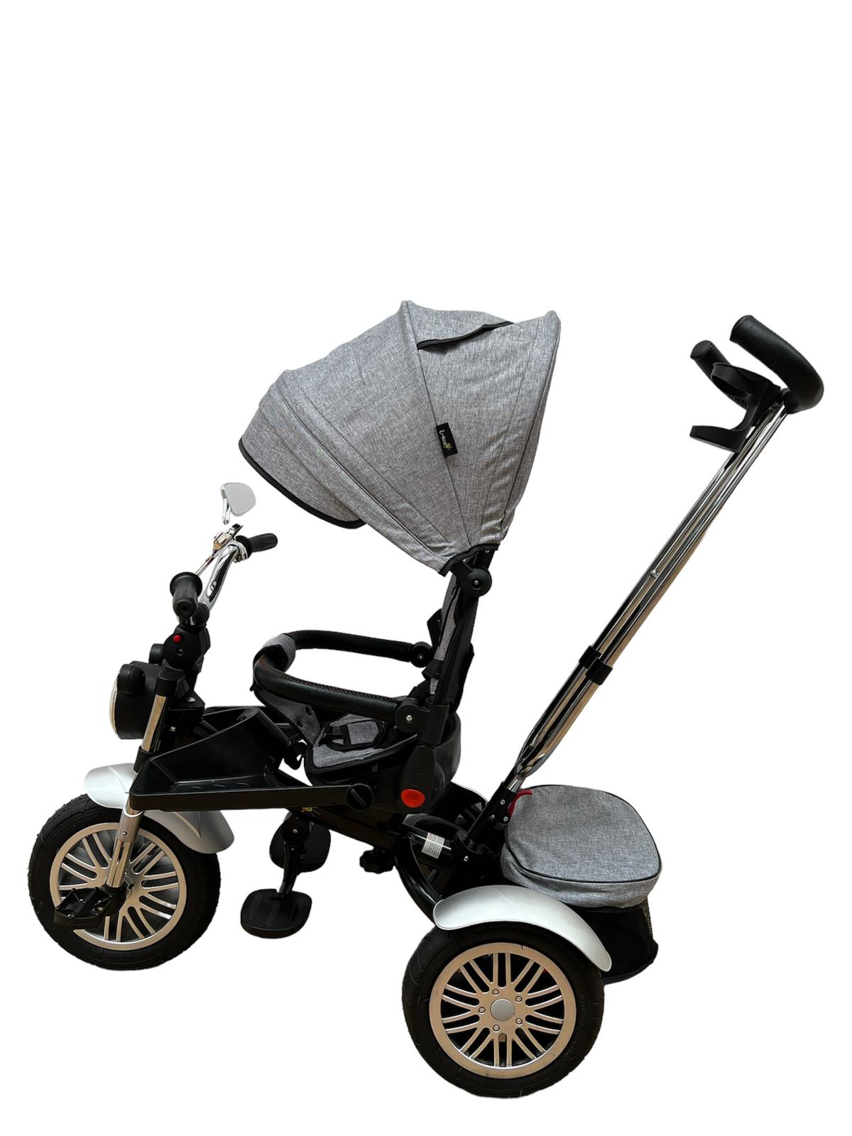 Tricicleta evolutiva cu pozitie de somn , scaun rotativ, muzica si lumini, gri