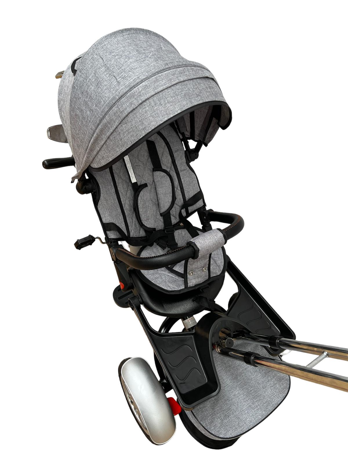 Tricicleta evolutiva cu pozitie de somn , scaun rotativ, muzica si lumini, gri