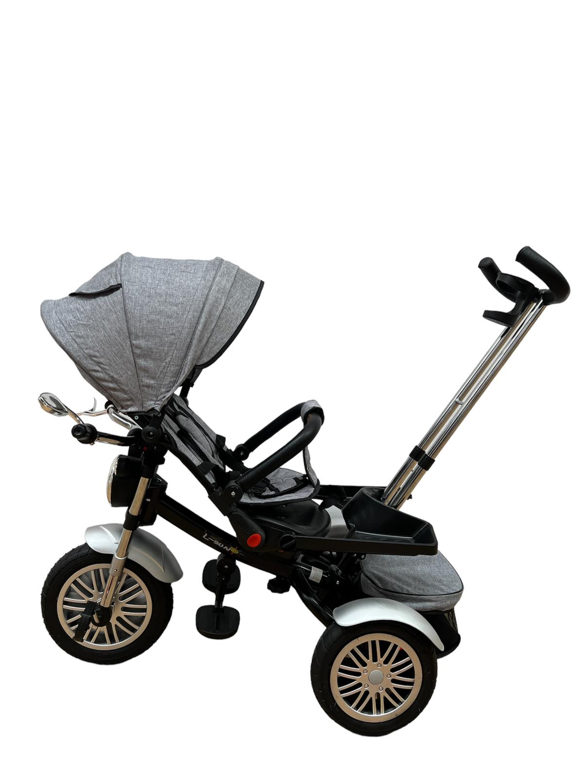 Tricicleta evolutiva cu pozitie de somn , scaun rotativ, muzica si lumini, gri
