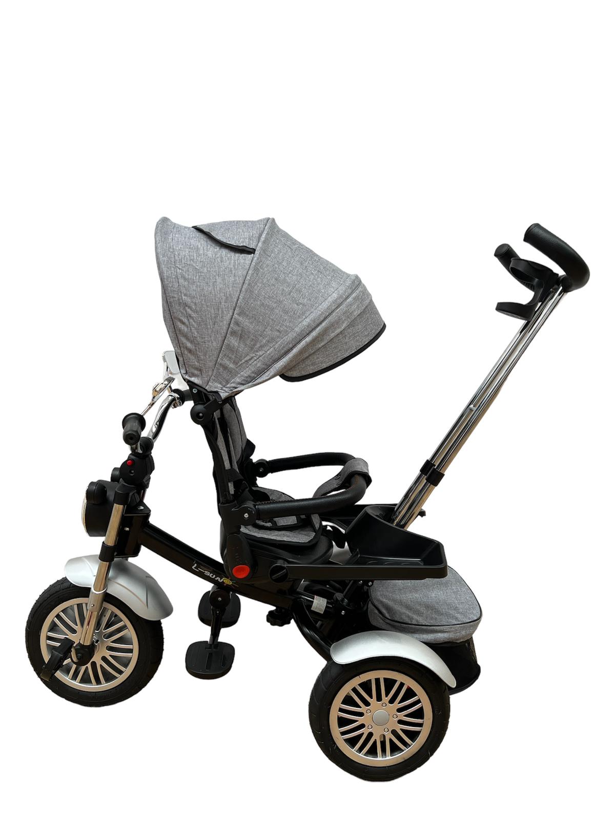Tricicleta evolutiva cu pozitie de somn , scaun rotativ, muzica si lumini, gri