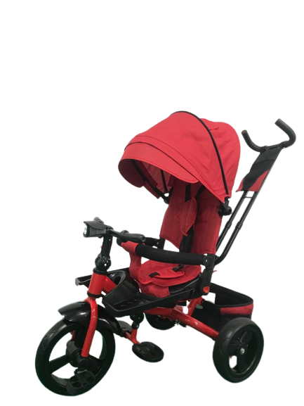 Tricicleta +8 luni evolutiva, cu pozitie de somn, scaun rotativ si muzica distractiva, culoare Rosu,