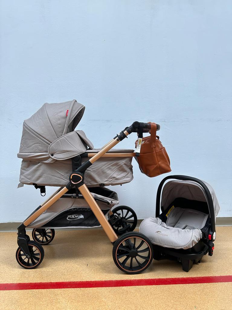 Carucior Teknum Baby, model 3 in 1, 0-36 luni,  reversibil, cu pliere compacta, culoare GRI,