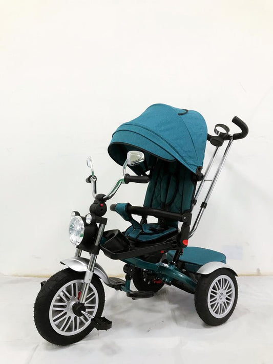 Tricicleta L-Sun SL03, cu pozitie de somn, scaun rotativ si muzica distractiva,roti cauciuc,  culoare TURCOAZ,