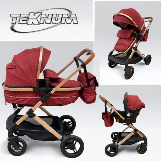 Carucior Teknum 3 in 1 , 0-36 luni, transformabil, reversibil, ultrapliabil, usor si practic cu roti cauciuc, culoare ROSU, TR_508C_ROSU