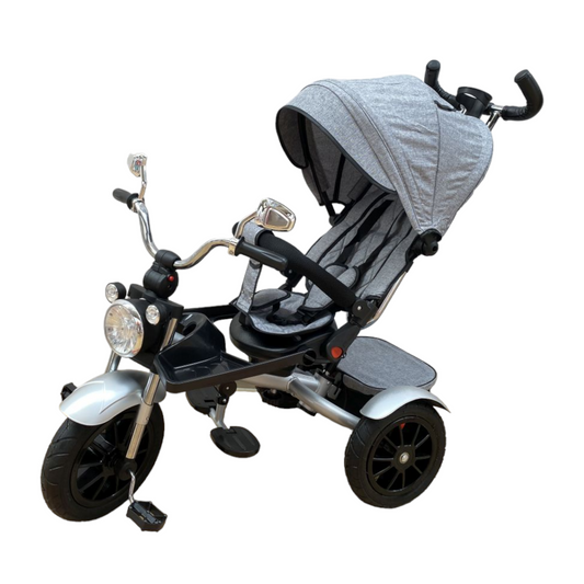 Tricicleta evolutiva, cu pozitie somn, scaun rotativ, muzica si lumini, culoare gri,