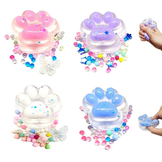Jucarie Squishy cu labe de pisica, Jucarii senzoriale cu labe moi de pisica, 7x7cm, Multicolor