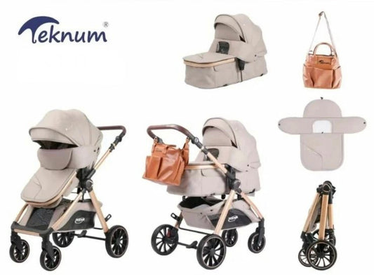 Carucior Teknum Baby, model 3 in 1, 0-36 luni,  reversibil, cu pliere compacta, culoare GRI,