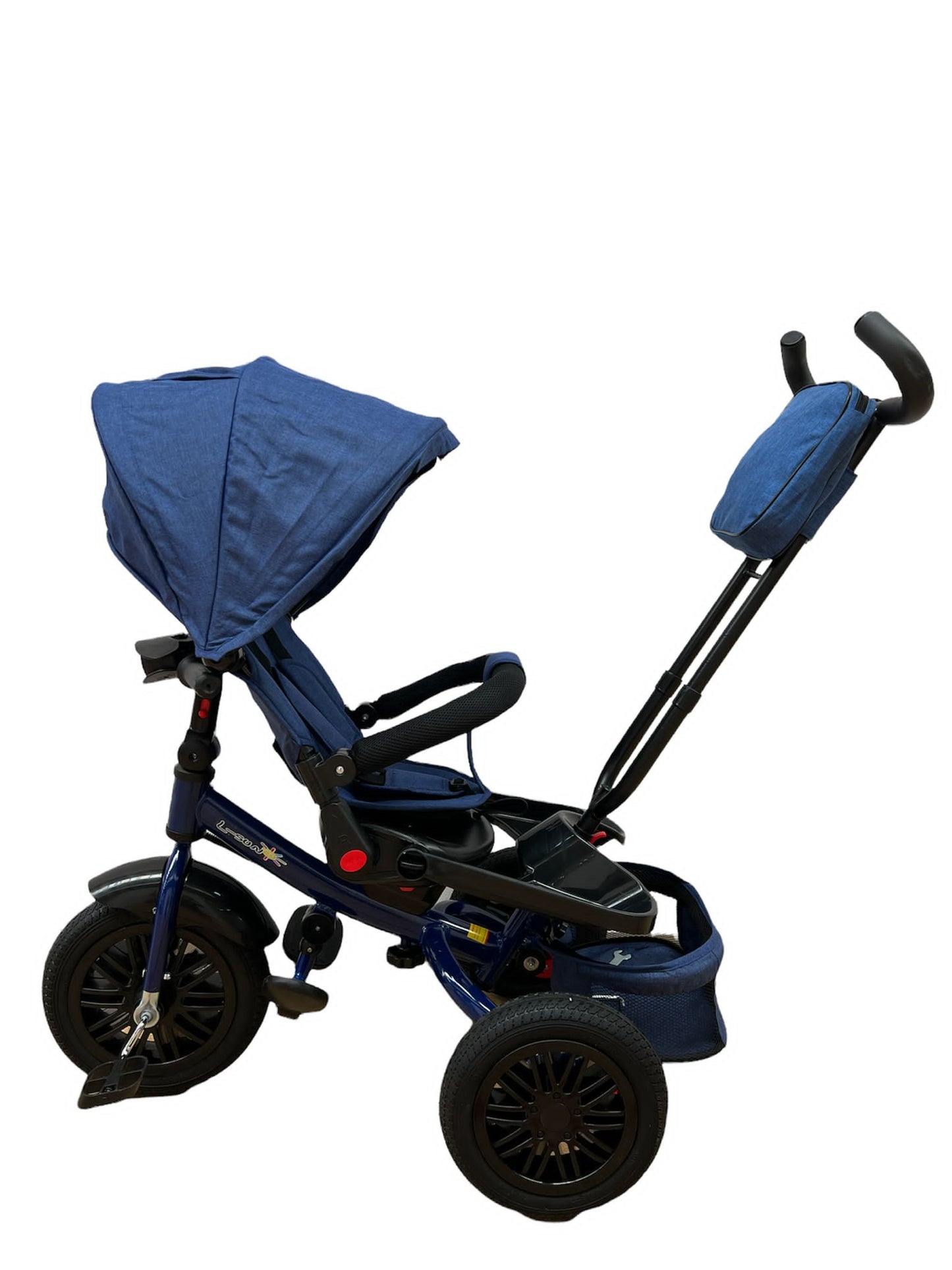 Tricicleta cu roti cauciuc,  pozitie de somn, scaun rotativ si muzica distractiva, albastra 6088TR ,