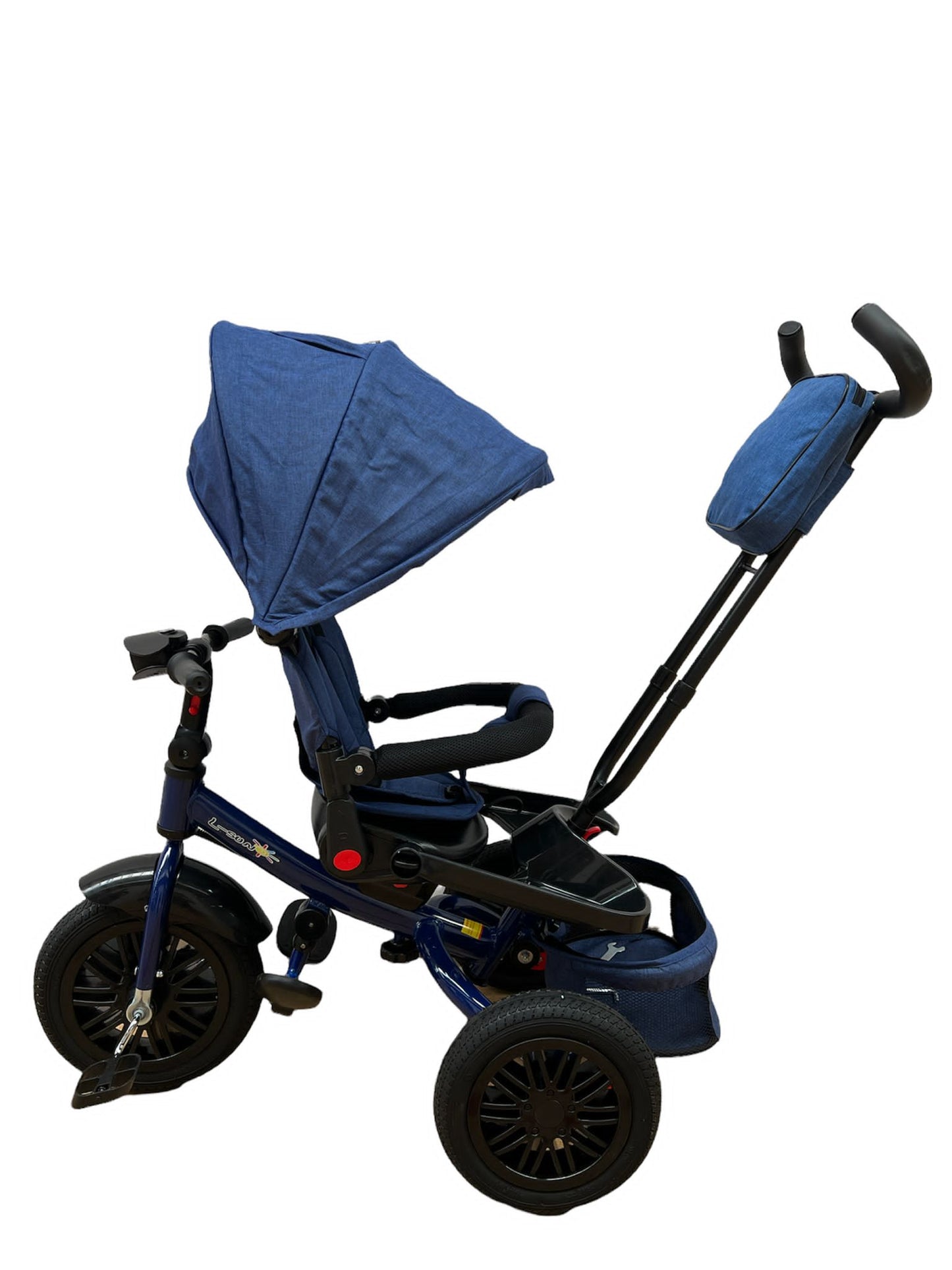 Tricicleta cu roti cauciuc,  pozitie de somn, scaun rotativ si muzica distractiva, albastra 6088TR ,