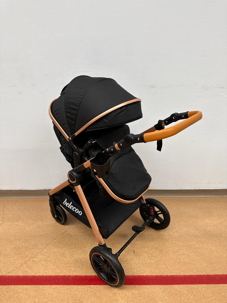 Carucior 2 in 1 Belecoo XID, cu inchidere compacta, 0-36 luni, reversibil NEGRU