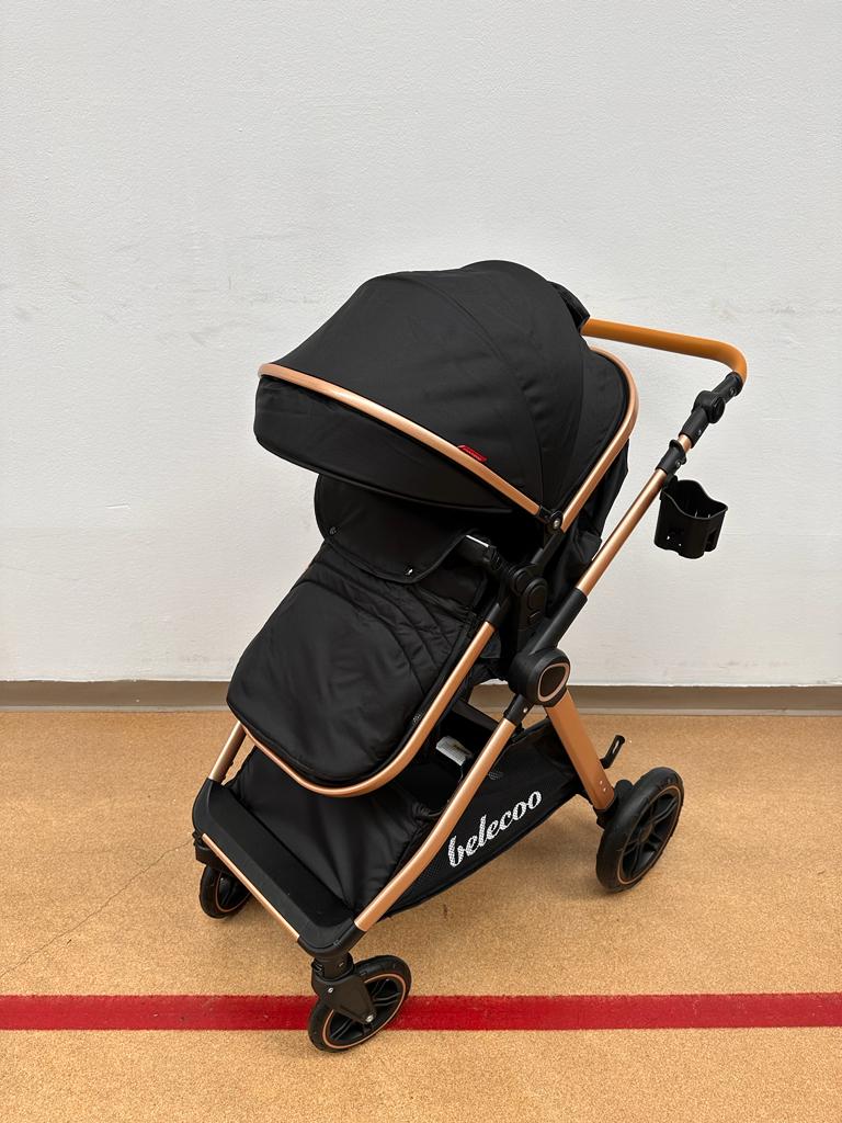 Carucior 2 in 1 Belecoo XID, cu inchidere compacta, 0-36 luni, reversibil NEGRU