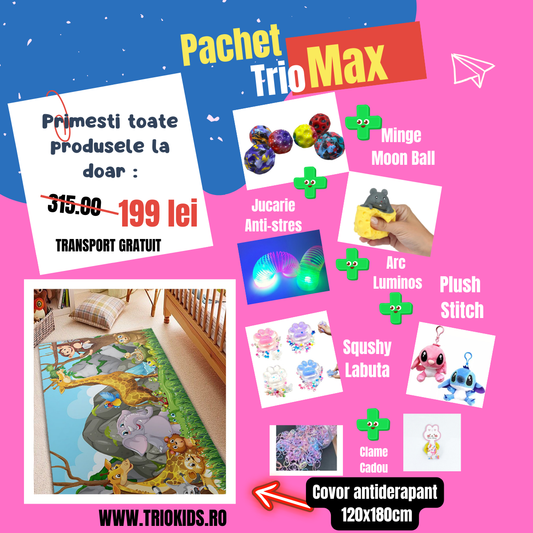 Pachet TRIO MAX Covor Animale, marime 120x180 cm si 5 Jucarii interactive +CADOU