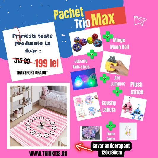 Pachet TRIO MAX Covor Ceas, marime 120x180 cm si 5 Jucarii interactive +CADOU