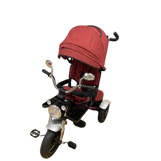 Tricicleta evolutiva, cu pozitie de somn, scaun rotativ si muzica distractiva, visiniu