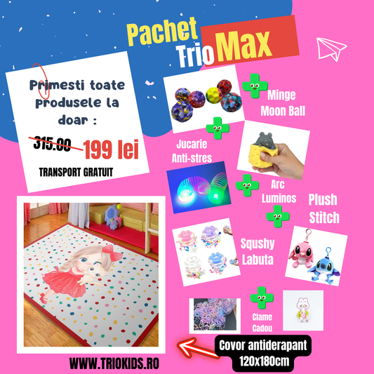 Pachet TRIO MAX Covor Fetita, marime 120x180 cm si 5 Jucarii interactive +CADOU
