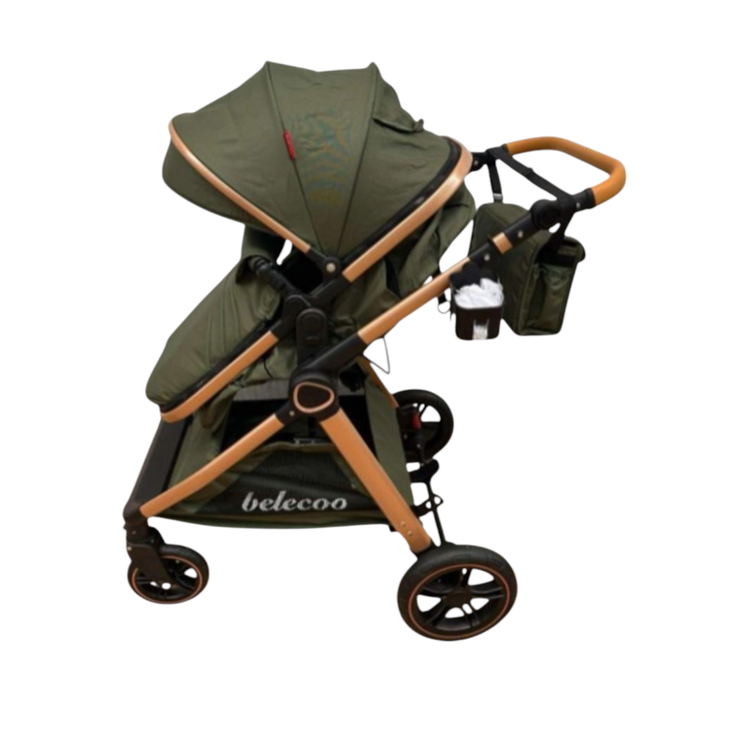 Carucior 2 in 1 Belecoo XID, cu inchidere compacta, 0-36 luni, reversibil Verde Olive