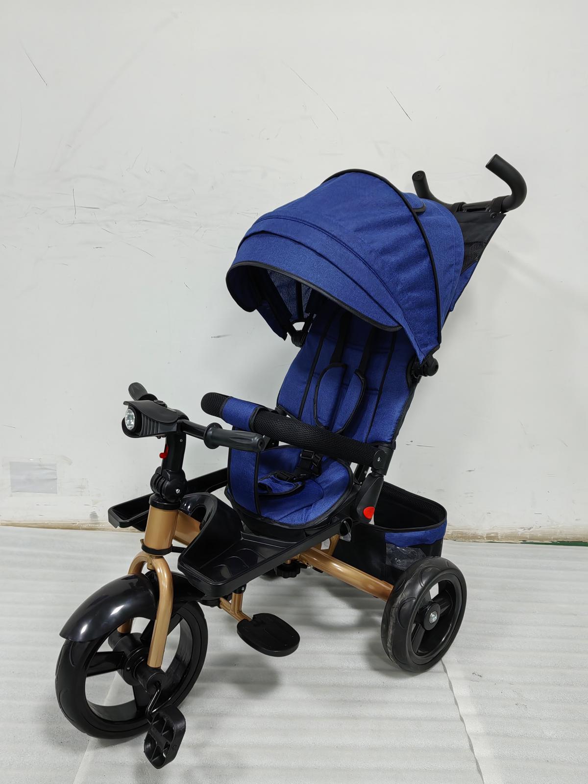 Tricicleta cu pozitie de somn, scaun rotativ si muzica distractiva, Albastru 5099NWA