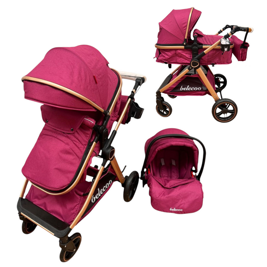 Carucior 3 in 1 Belecoo XID cu landou transformabil,pliere compacta reversibil, recomandat 0-36 luni culoare Mov , BBDXID3MOV
