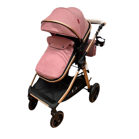 Carucior 2 in 1 Belecoo XID, cu inchidere compacta, 0-36 luni, reversibil Roz/ Negru