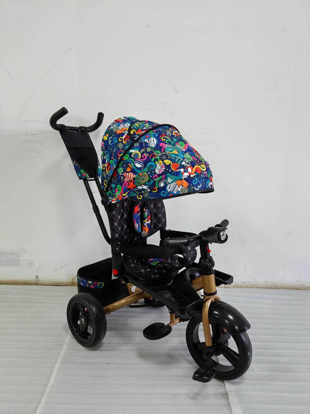 Tricicleta cu pozitie de somn, scaun rotativ si muzica distractiva, Multicolor