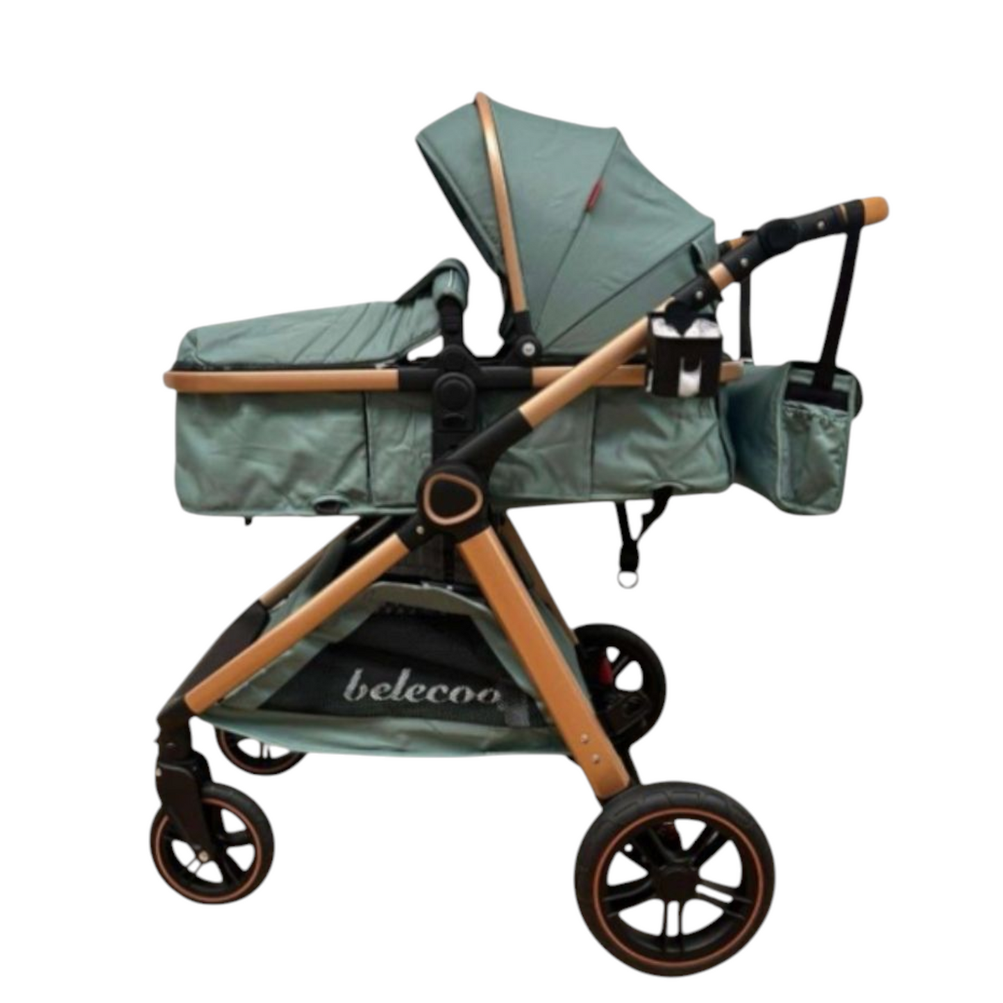 Carucior 2 in 1 Belecoo XID, cu inchidere compacta, 0-36 luni, reversibil Verde