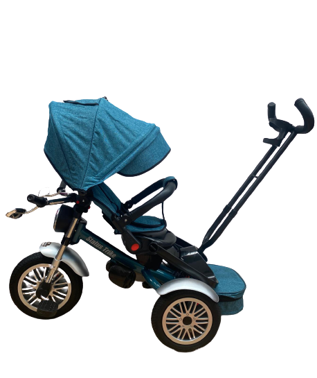 Tricicleta evolutiva cu pozitie de somn , scaun rotativ, muzica si lumini, turcoaz